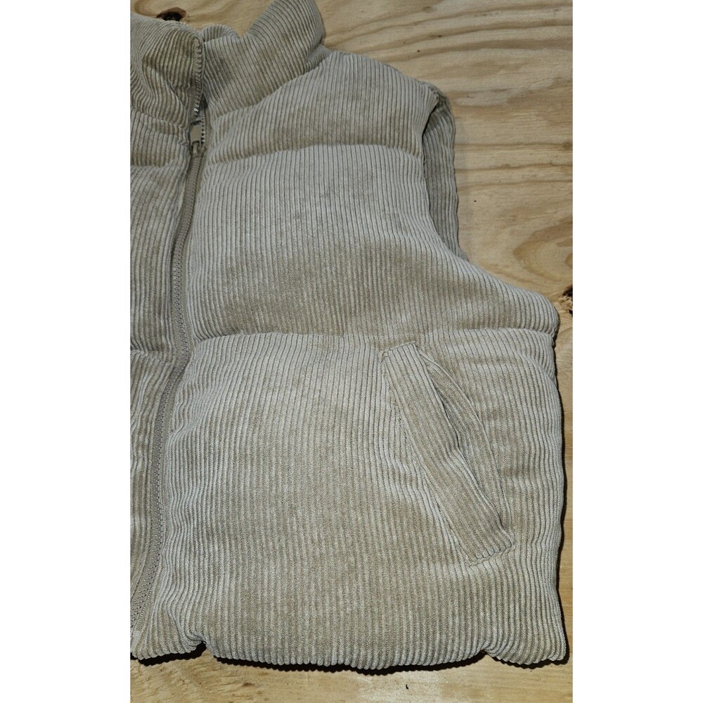 CI SONO Sz large Corduroy Sherpa faux fur lined Crop Puffer Vest Ribbed - Picture 2 of 11